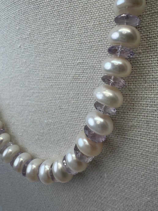 Pearl & Lavender Amethyst (10mm) Necklace - Silver Clasp