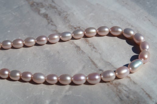 High Quality Pastel Pink Pearl (7mm) Necklace - Gold Filled Clasp