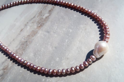 High Quality Lavender Pearls & White Baroque Necklace