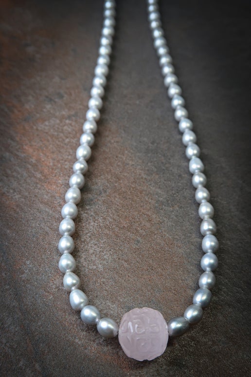 Silver Freshwater Pearl with Rose Quartz Necklace