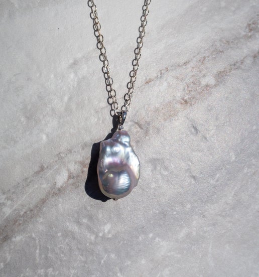 King Size Silver Blue Baroque Pearl Necklace