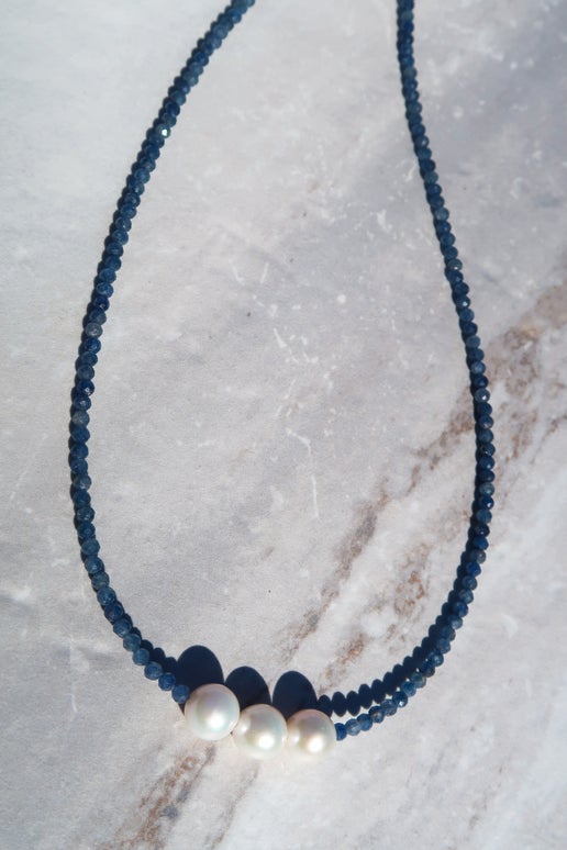 Sri Lanka Blue Sapphire & White Edison Pearls