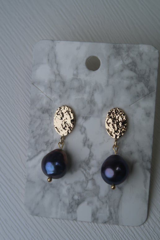 Gorgeous Peacock Purple Edison Freshwater Pearl Earrings
