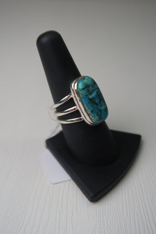 Vintage Blue Copper Turquoise Ring in Sterling Silver - Size 7.5