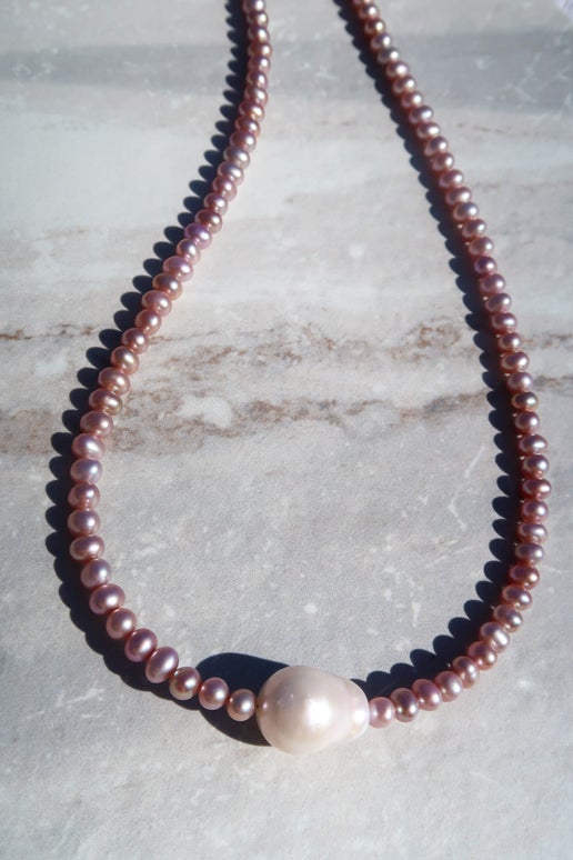 High Quality Lavender Pearls & White Baroque Necklace