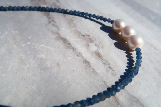 Sri Lanka Blue Sapphire & White Edison Pearls