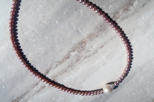 High Quality Lavender Pearls & White Baroque Necklace