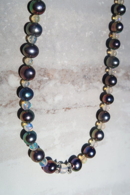 Natural Opal & Freshwater Peacock Pearl Necklace