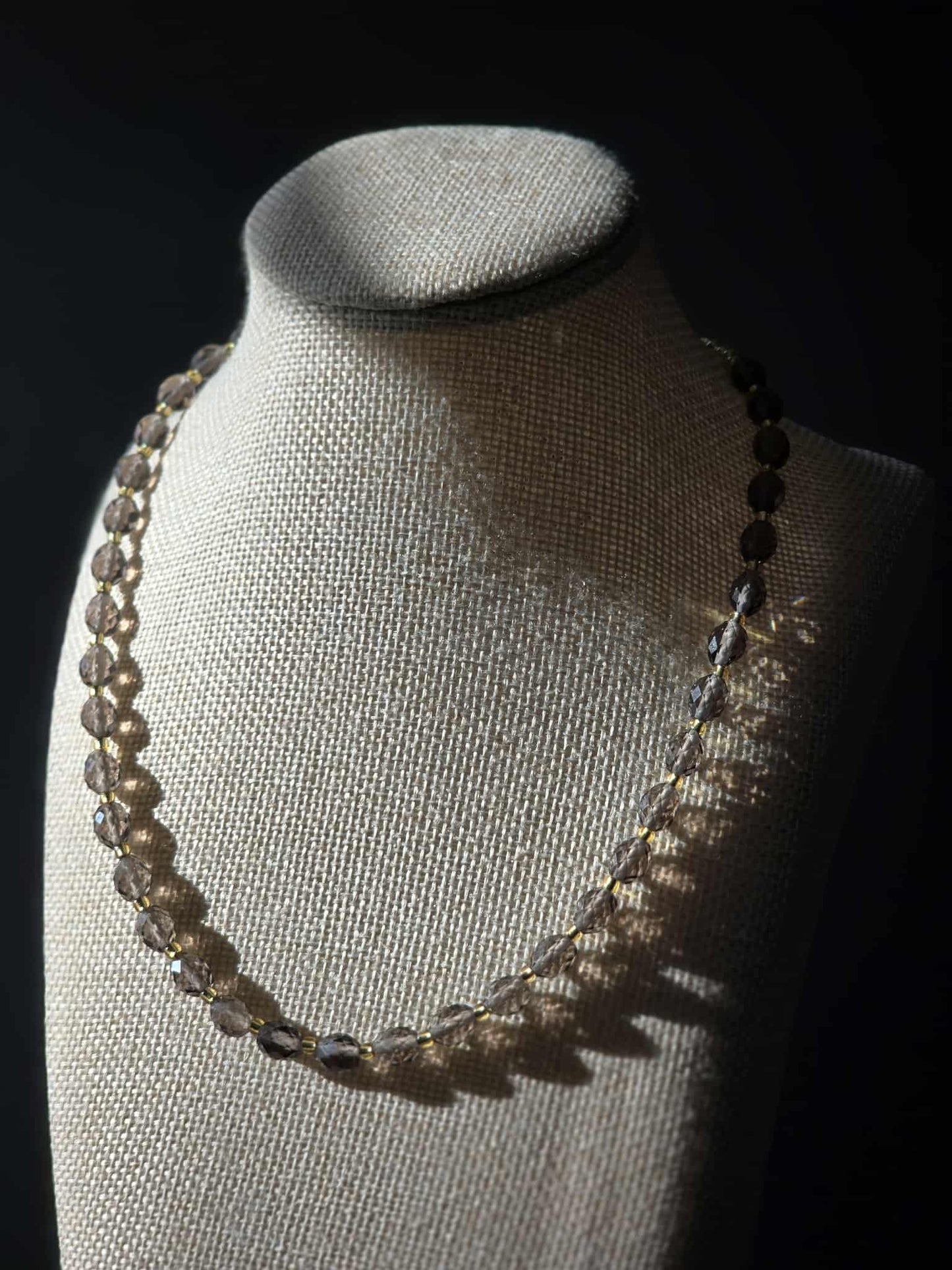 Smoky Quartz Necklace • 6.7–7mm Faceted Rounds • 17–19.5” Adjustable
