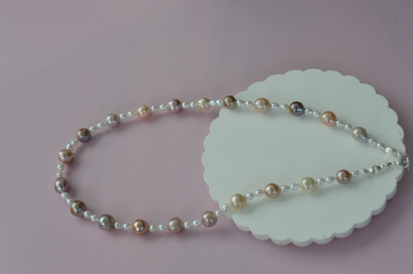 Candy Colored Metallic Edison Pearl Necklace – 21–23.5" Sterling Silver Clasp