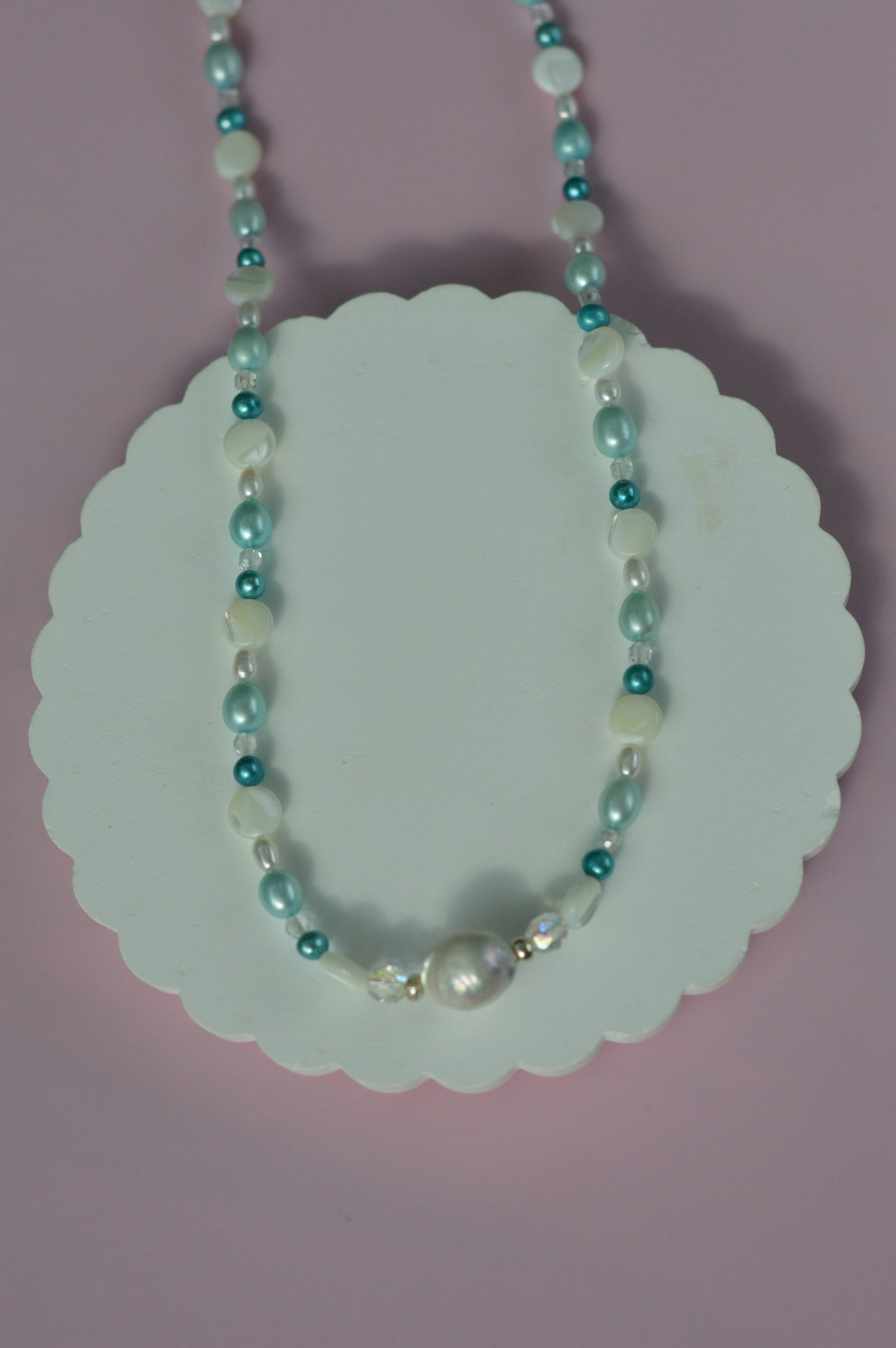 Freshwater Pearl, Natural Topaz, Mother of Pearl & Edison Pearl Necklace – 19.5"