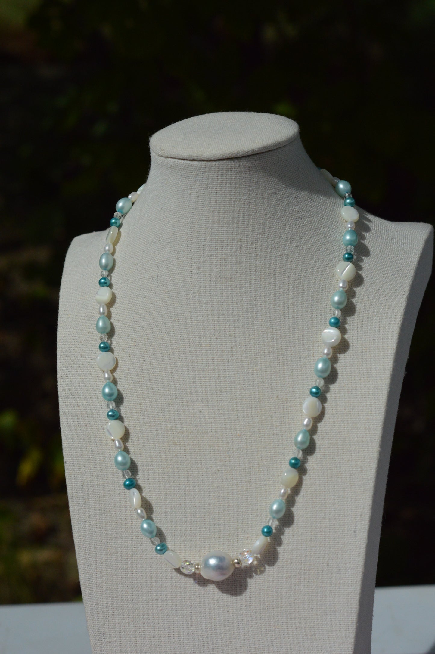 Freshwater Pearl, Natural Topaz, Mother of Pearl & Edison Pearl Necklace – 19.5"