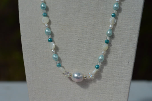 Freshwater Pearl, Natural Topaz, Mother of Pearl & Edison Pearl Necklace – 19.5"