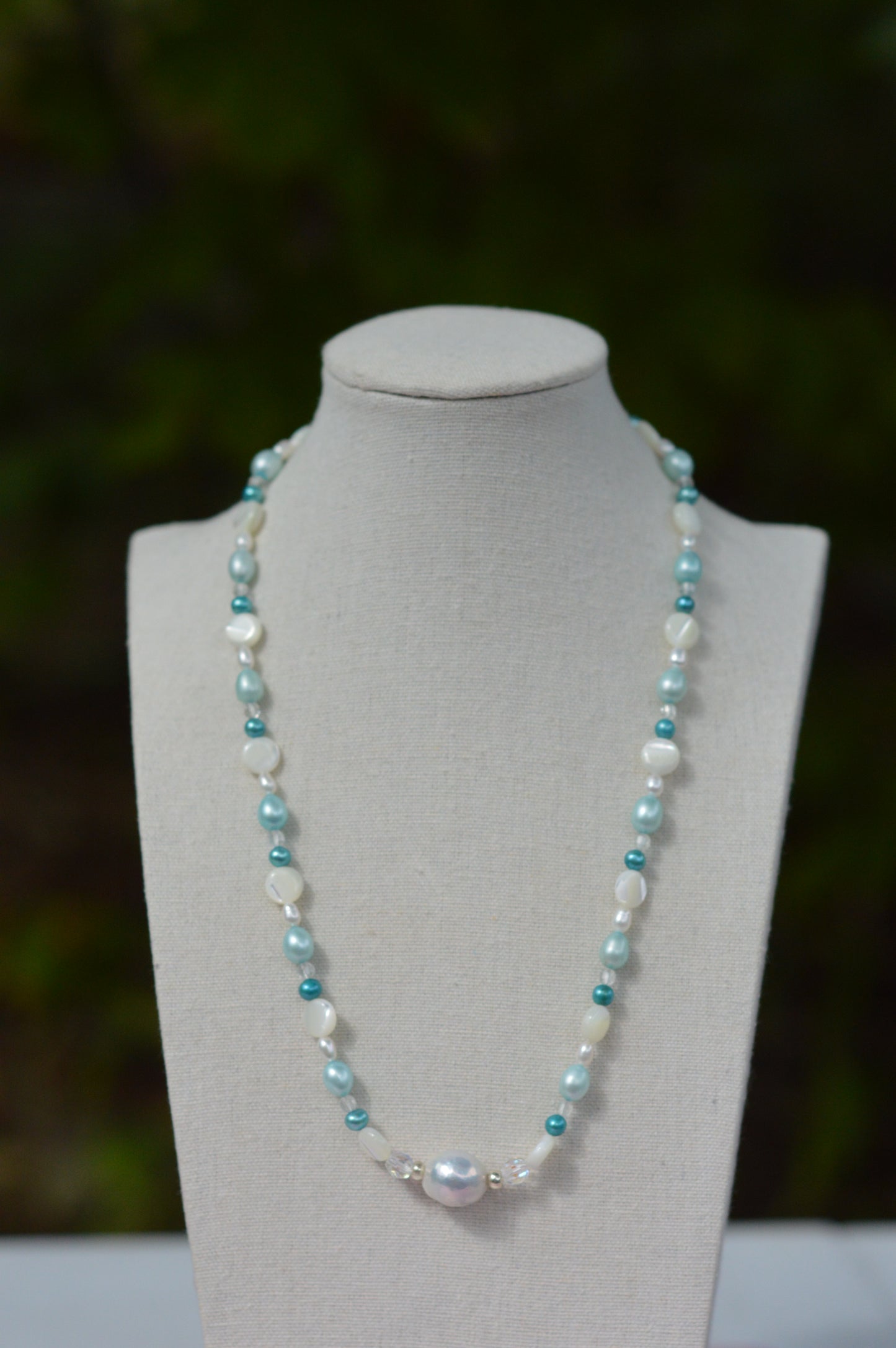 Freshwater Pearl, Natural Topaz, Mother of Pearl & Edison Pearl Necklace – 19.5"