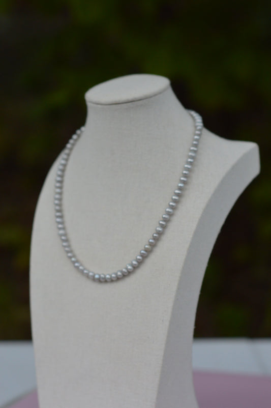 Silver Freshwater Pearl Necklace: Unisex Minimalist Jewelry 17"