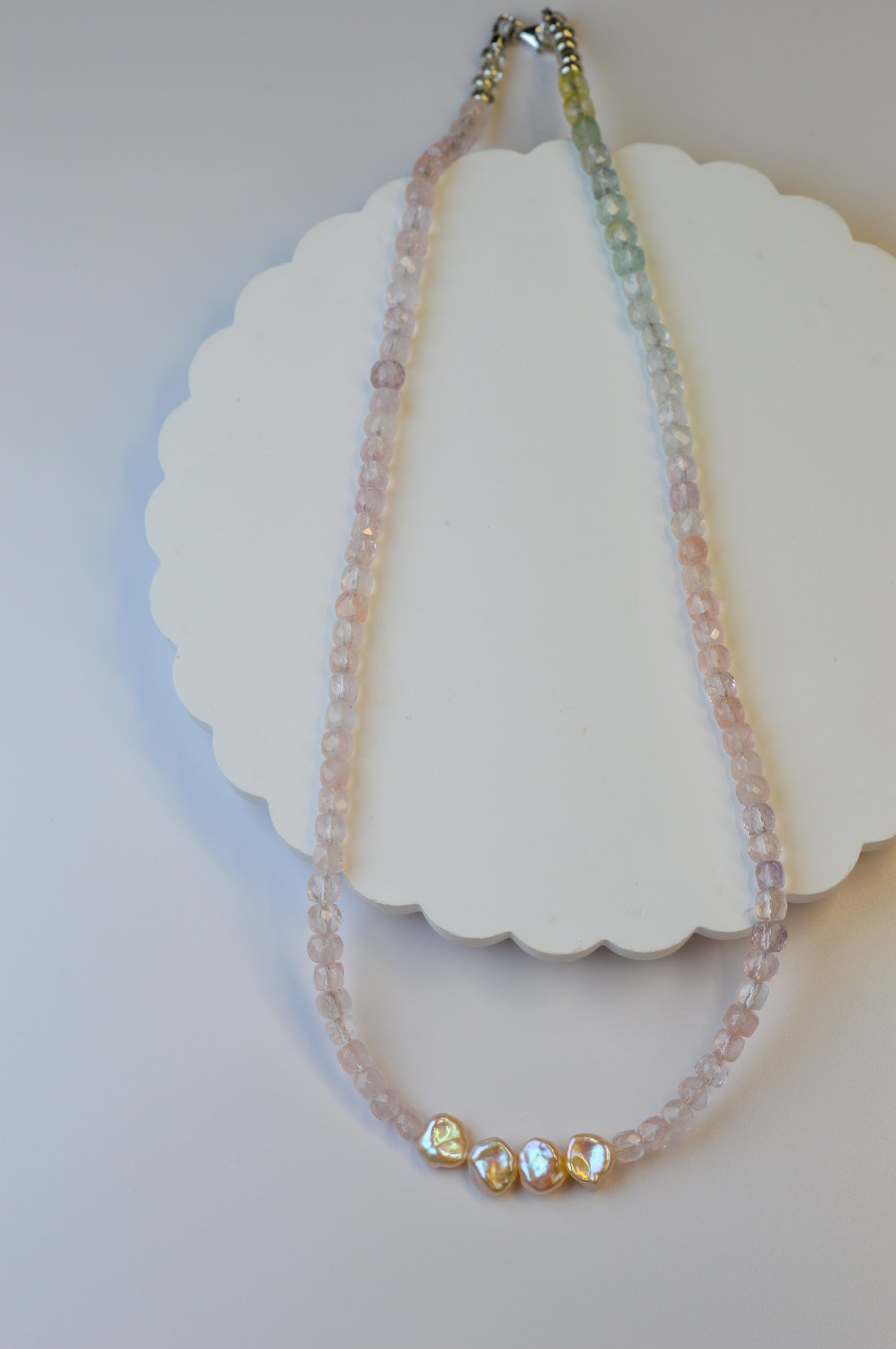 Icy Morganite & Keshi Pearl Necklace