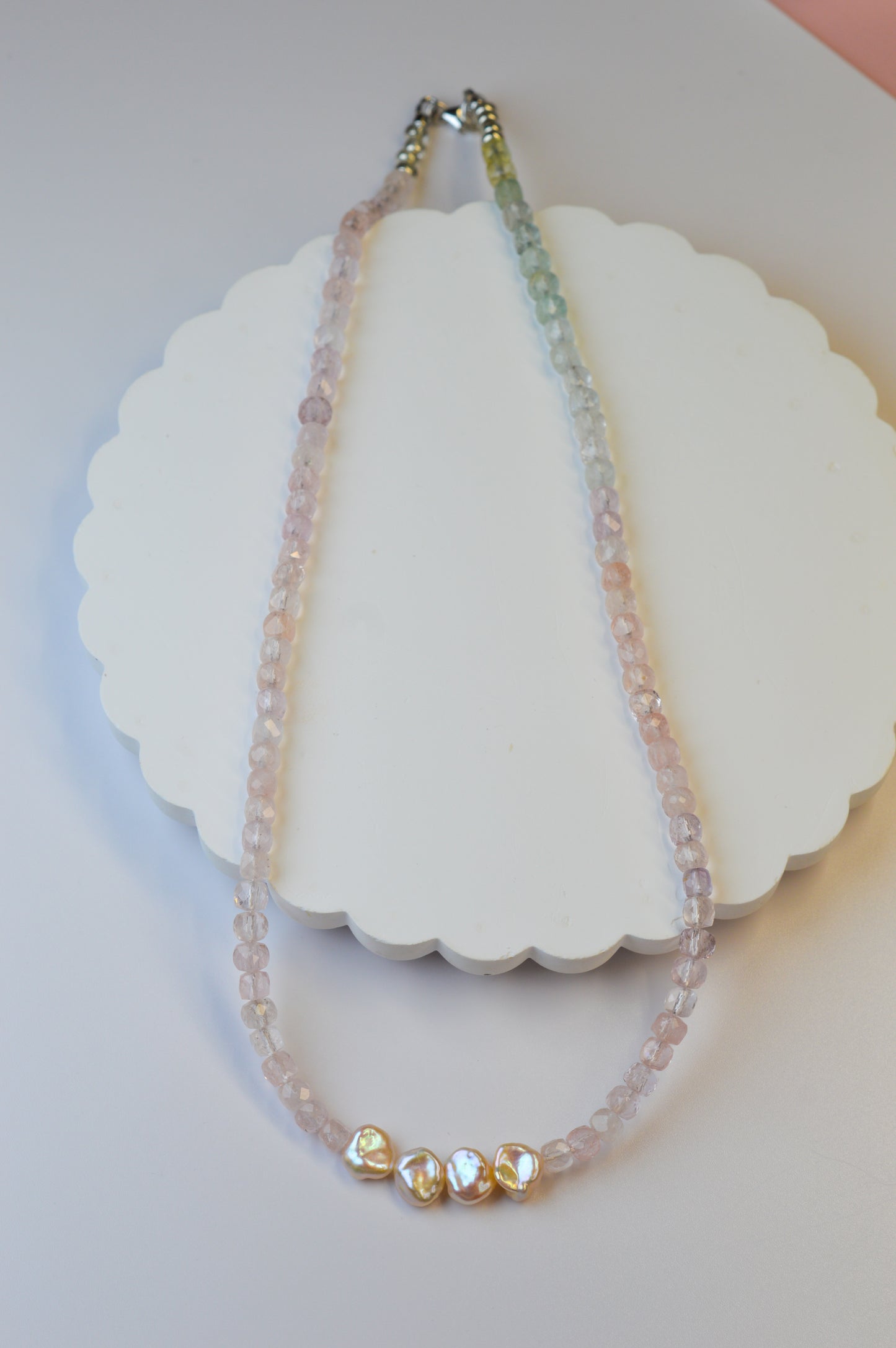 Icy Morganite & Keshi Pearl Necklace