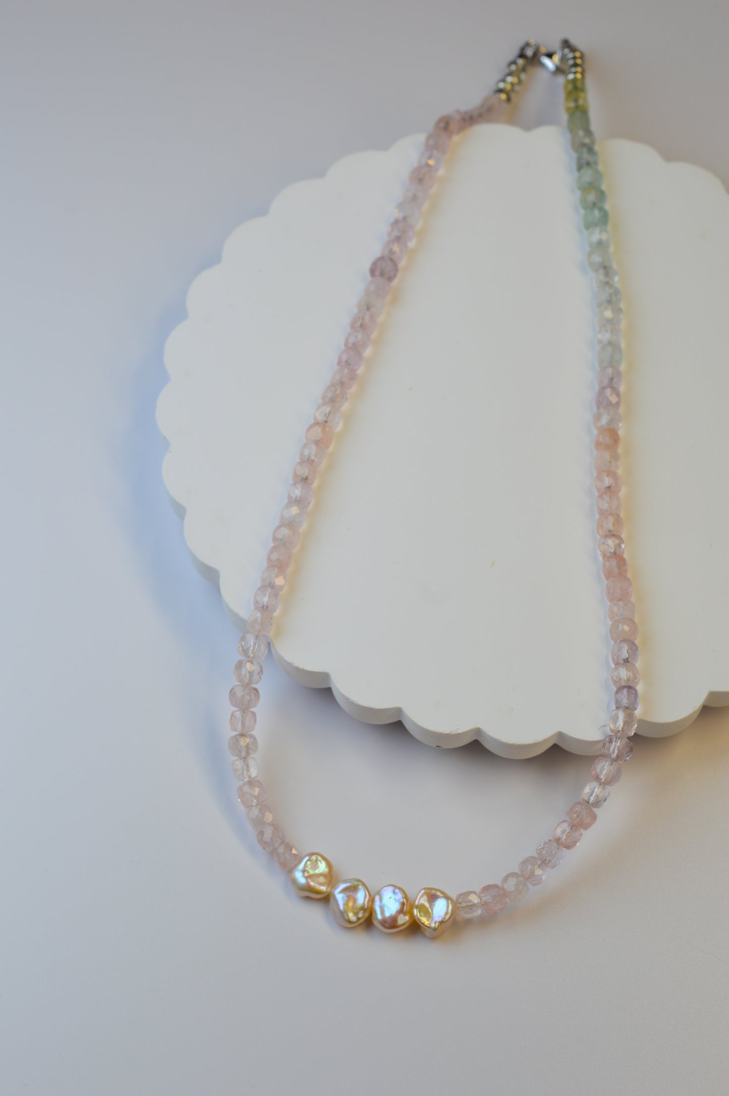 Icy Morganite & Keshi Pearl Necklace