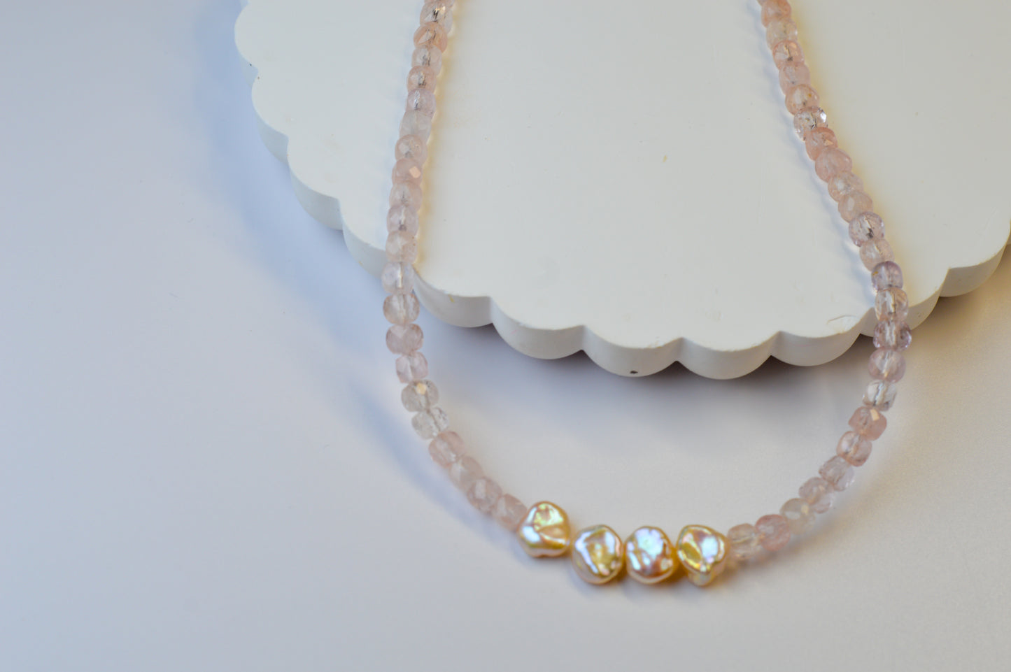 Icy Morganite & Keshi Pearl Necklace