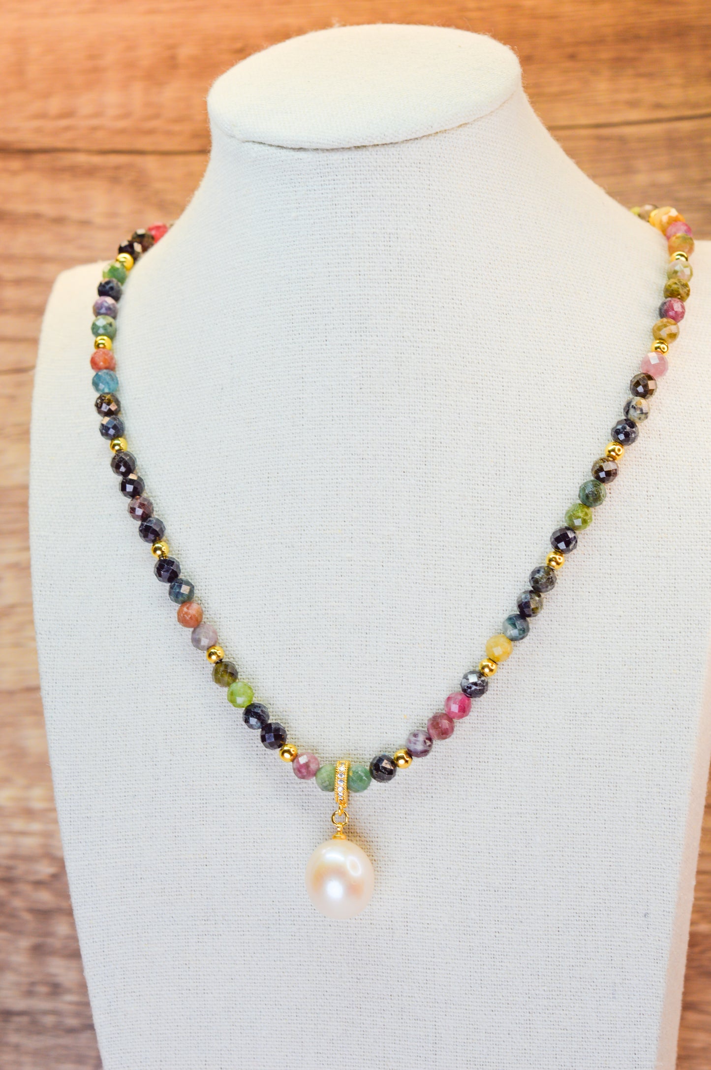 Tourmaline & King Size Edison Pearl Pendant Necklace 19"