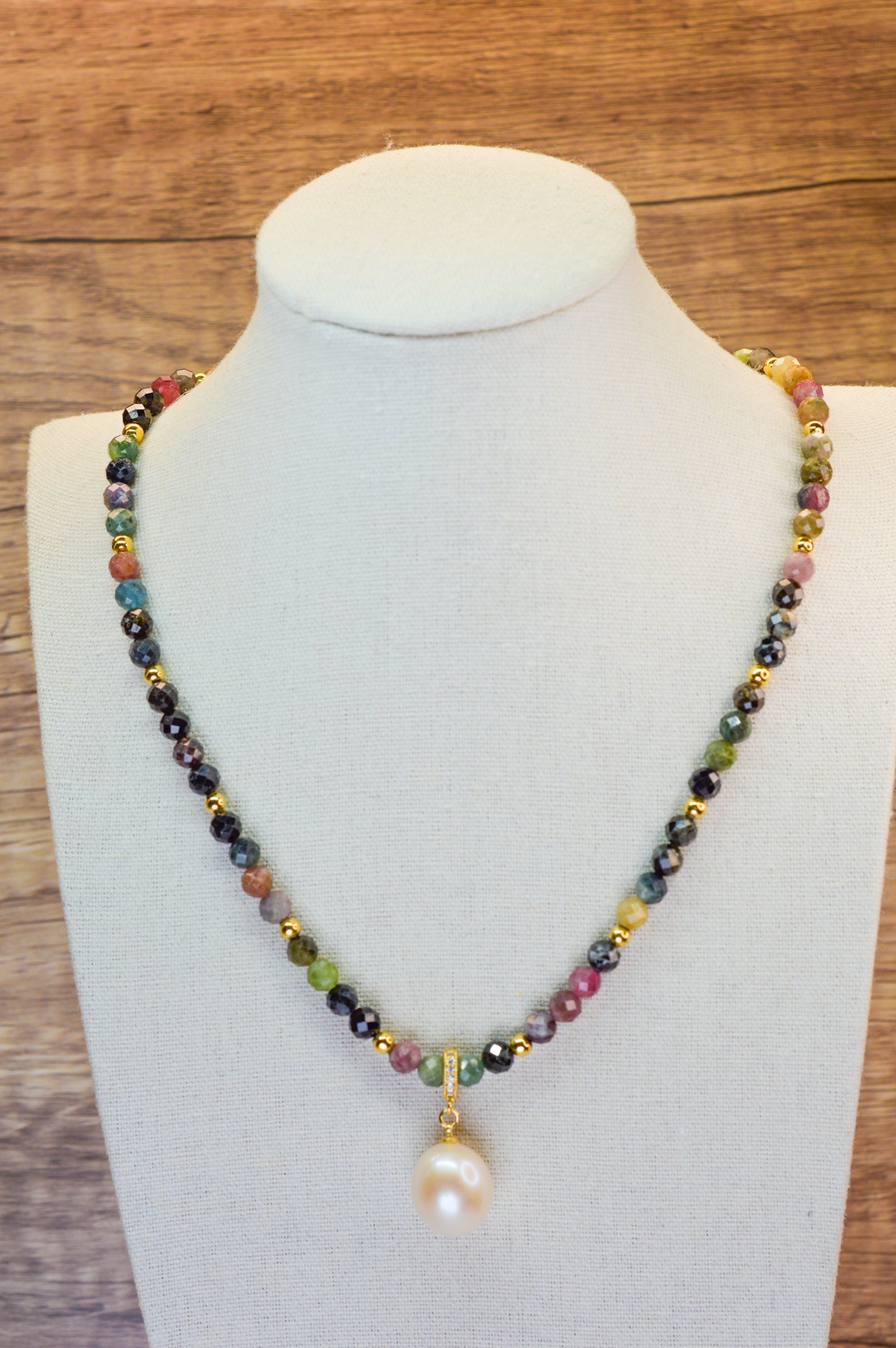 Tourmaline & King Size Edison Pearl Pendant Necklace 19"