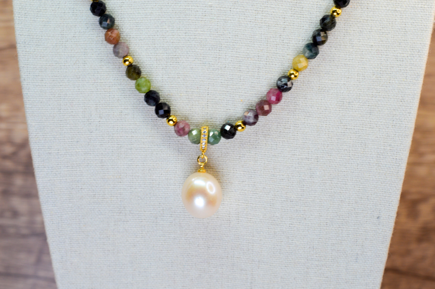 Tourmaline & King Size Edison Pearl Pendant Necklace 19"