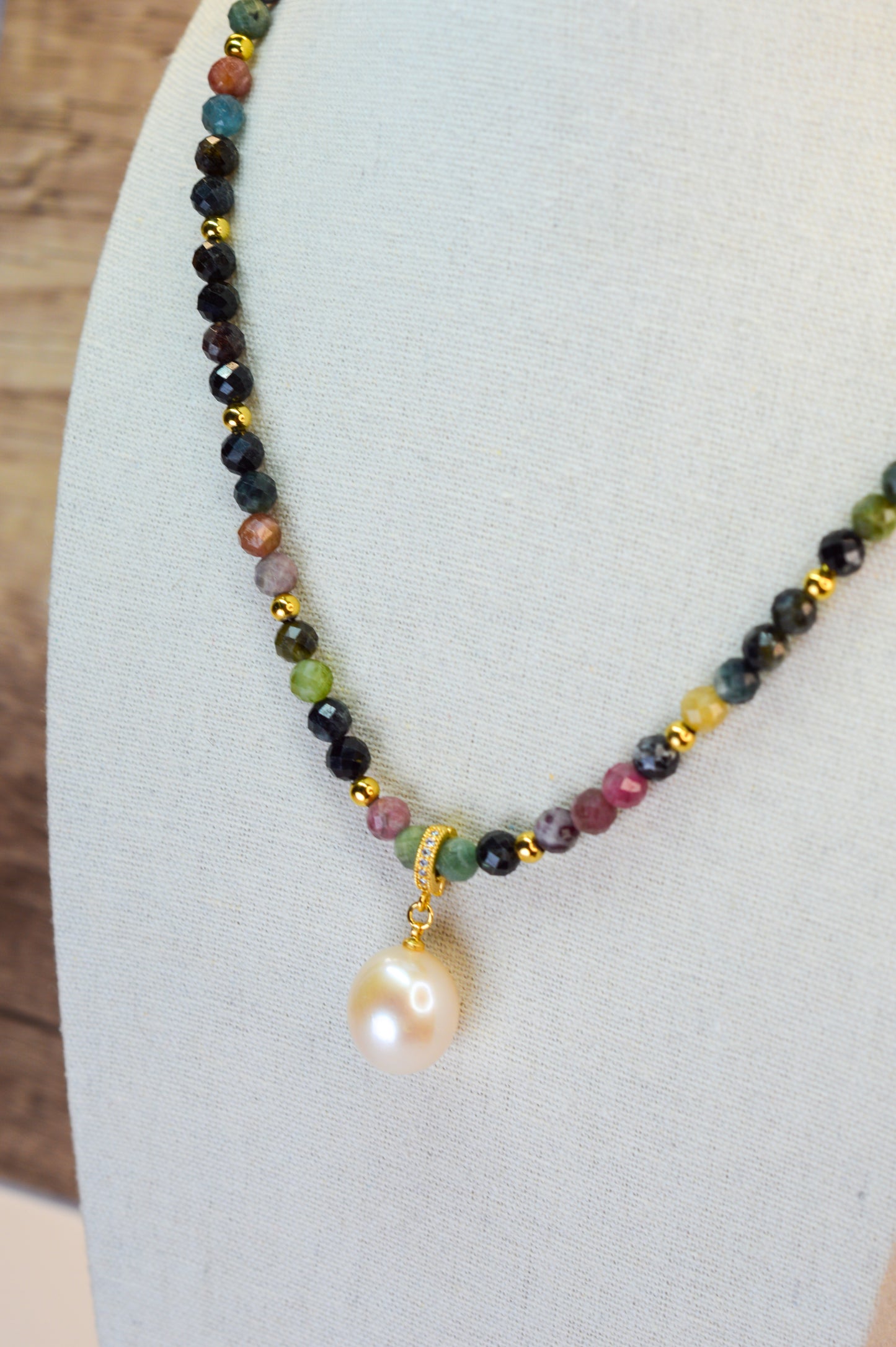 Tourmaline & King Size Edison Pearl Pendant Necklace 19"