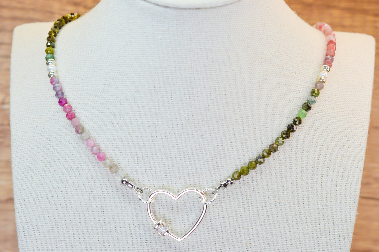 Tourmaline & Heart Necklace 18"