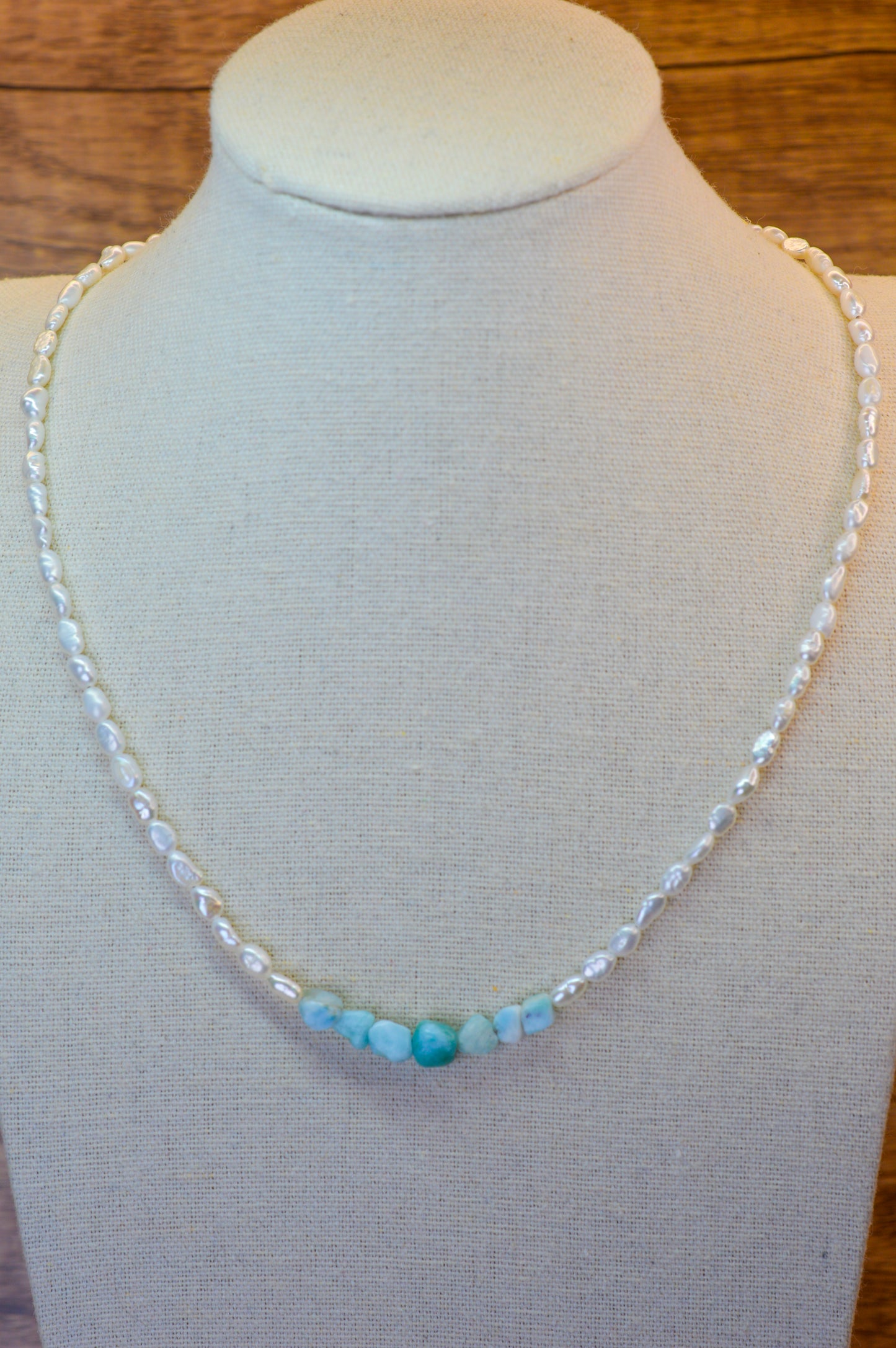 Larimar & Keshi Pearl Necklace 17.5-19.5"