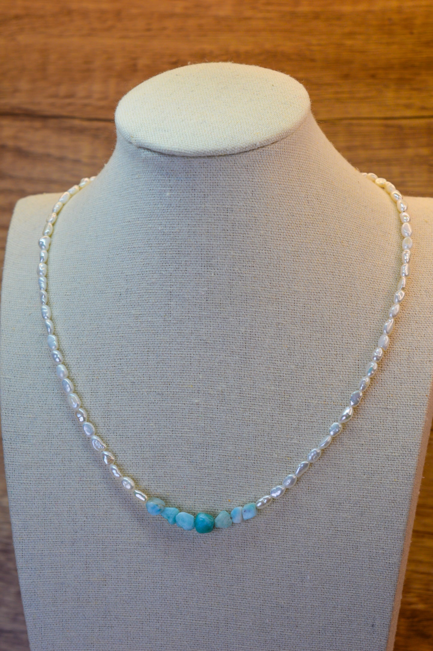 Larimar & Keshi Pearl Necklace 17.5-19.5"