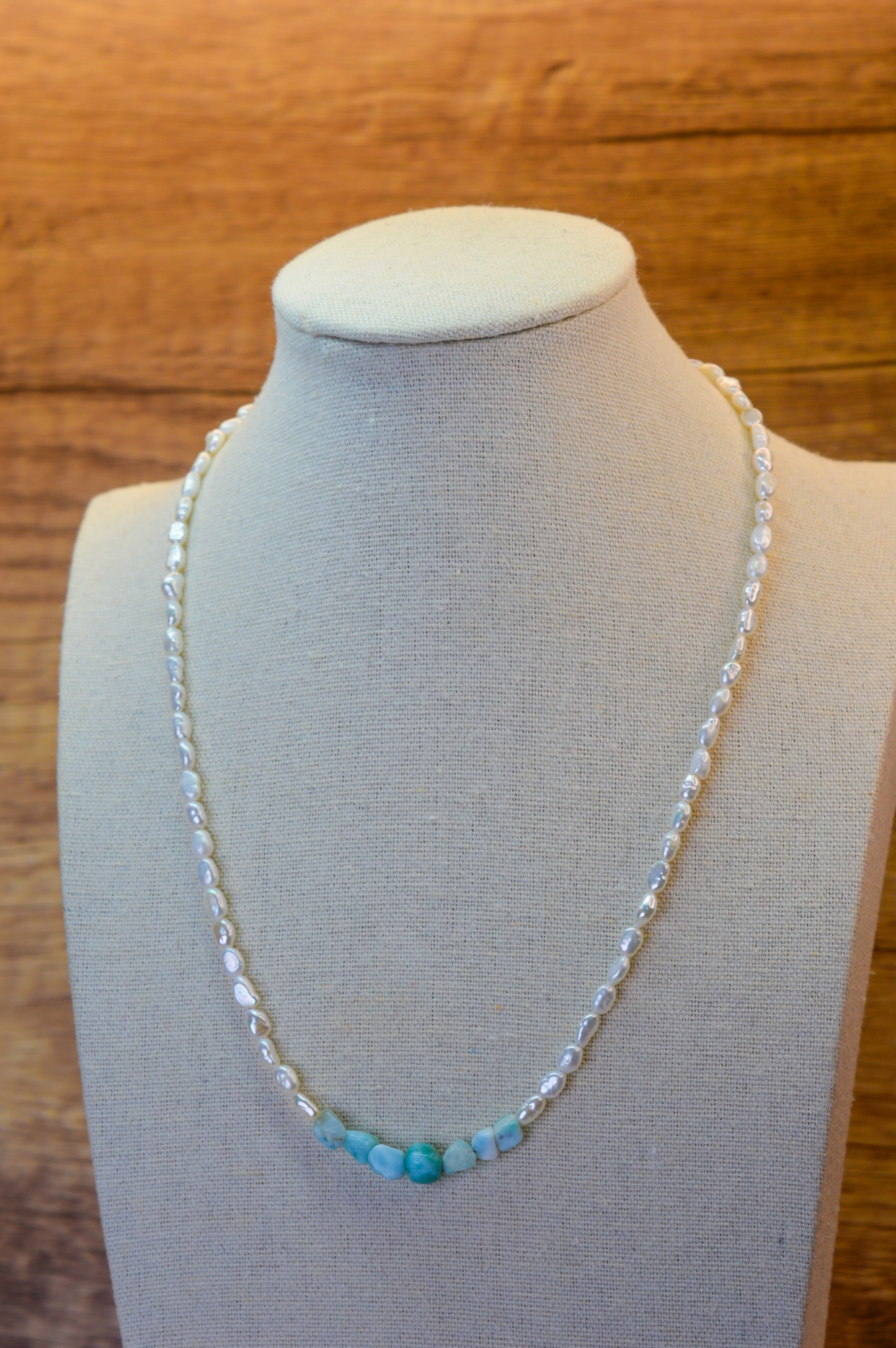 Larimar & Keshi Pearl Necklace 17.5-19.5"