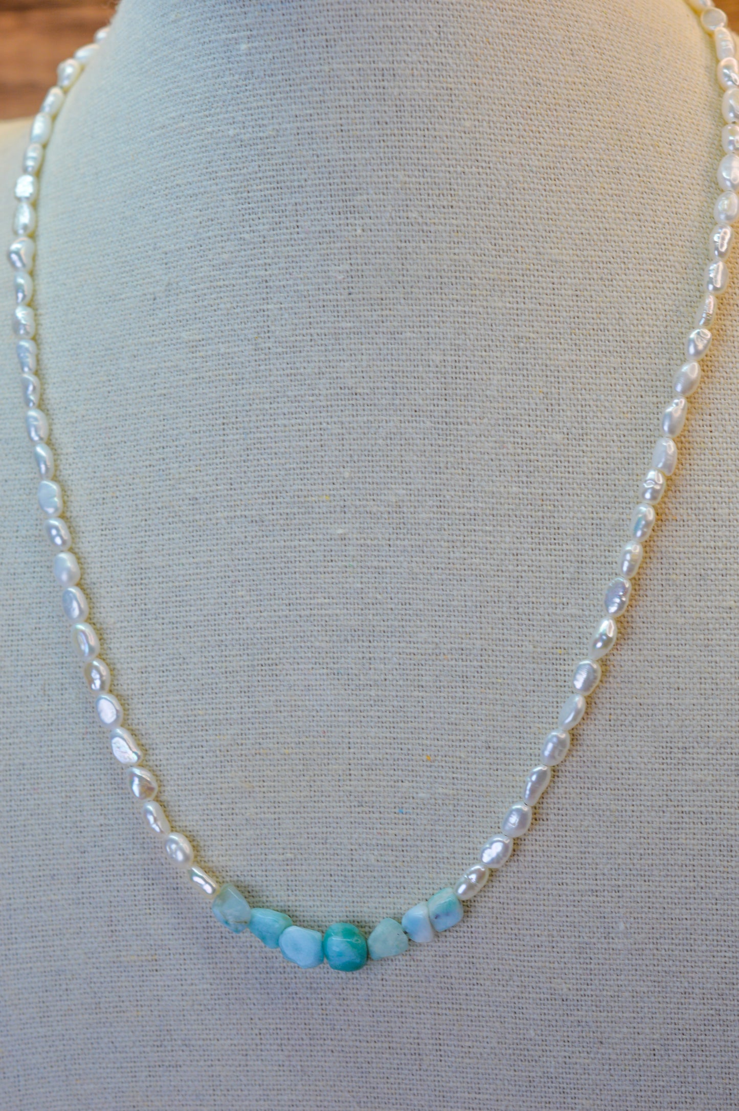 Larimar & Keshi Pearl Necklace 17.5-19.5"