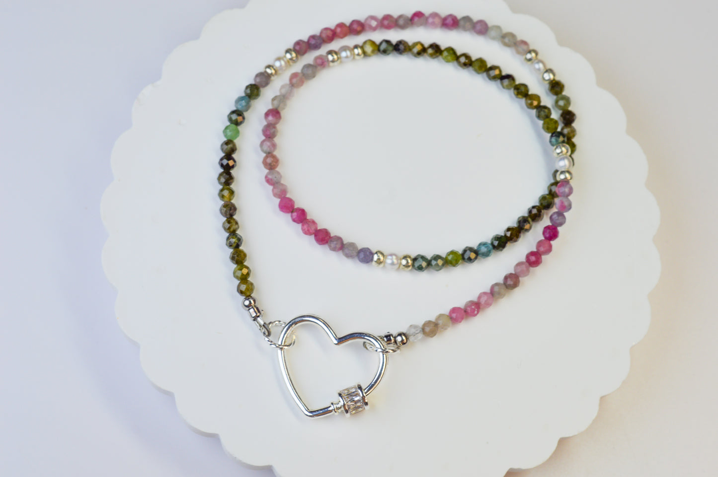 Tourmaline & Heart Necklace 18"