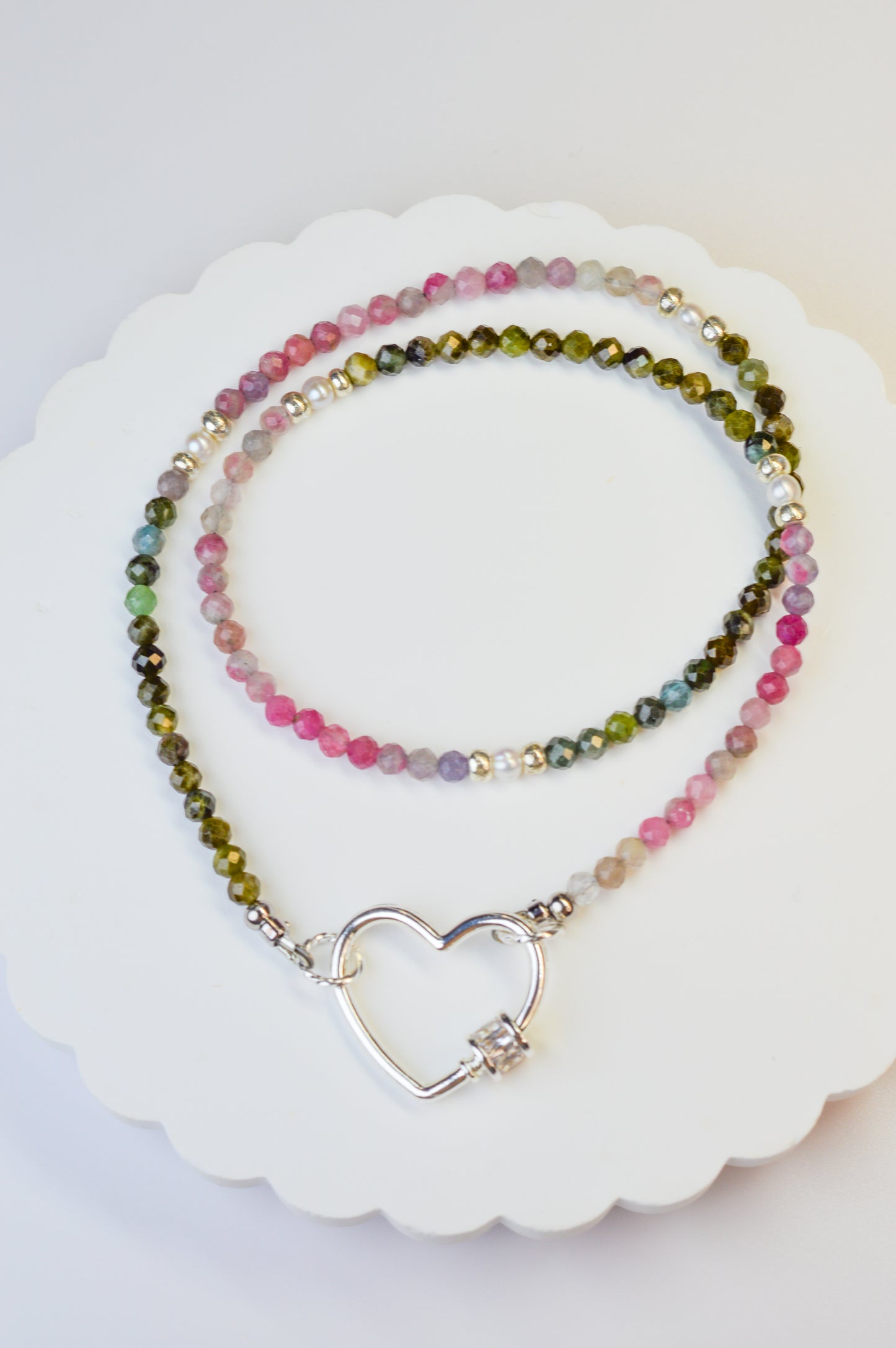 Tourmaline & Heart Necklace 18"