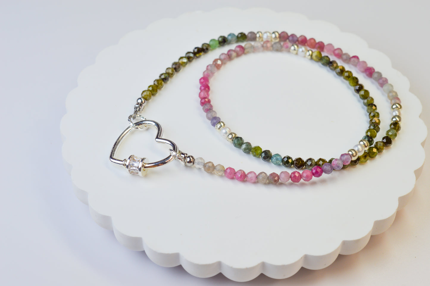 Tourmaline & Heart Necklace 18"