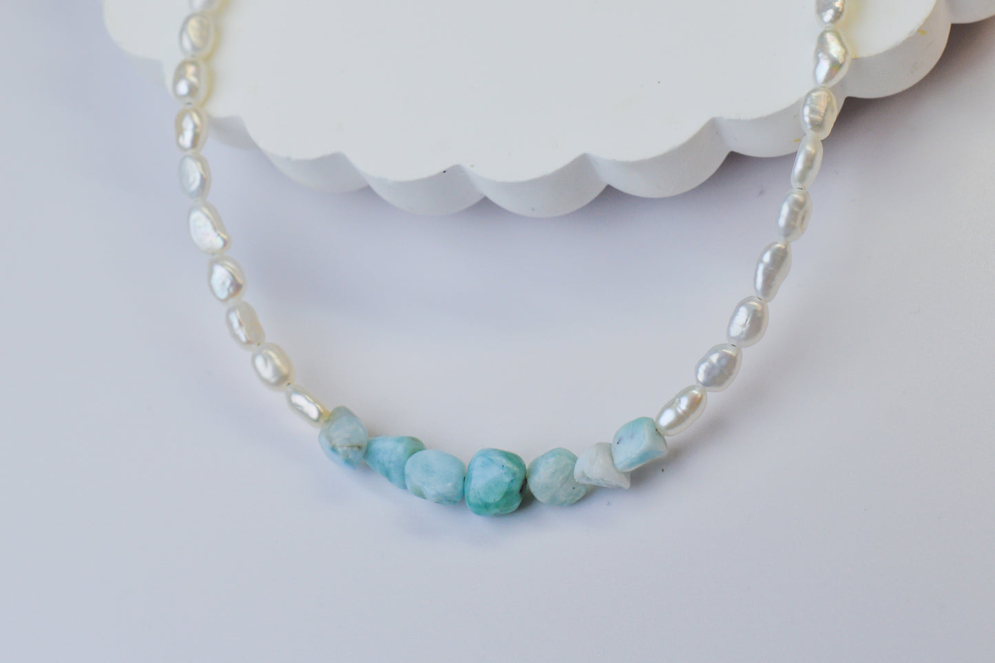 Larimar & Keshi Pearl Necklace 17.5-19.5"