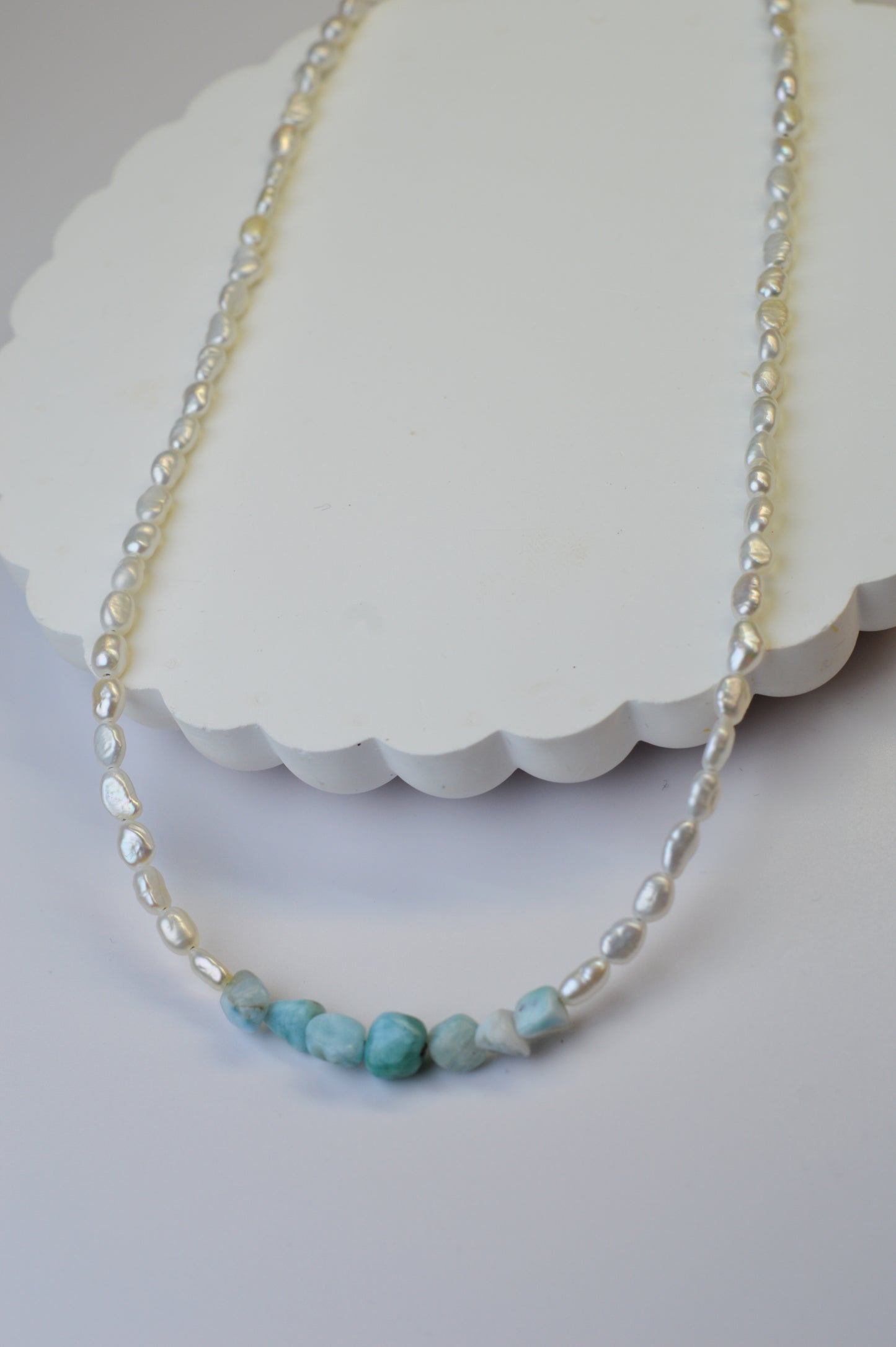 Larimar & Keshi Pearl Necklace 17.5-19.5"