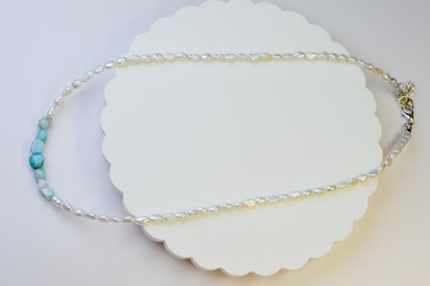 Larimar & Keshi Pearl Necklace 17.5-19.5"