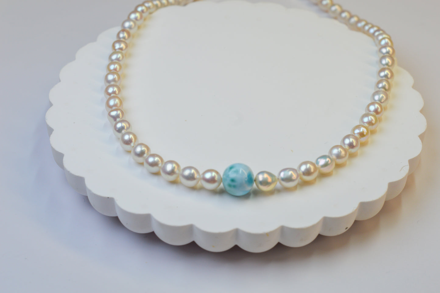 Larimar & Freshwater AK Pearl Necklace 18-20"