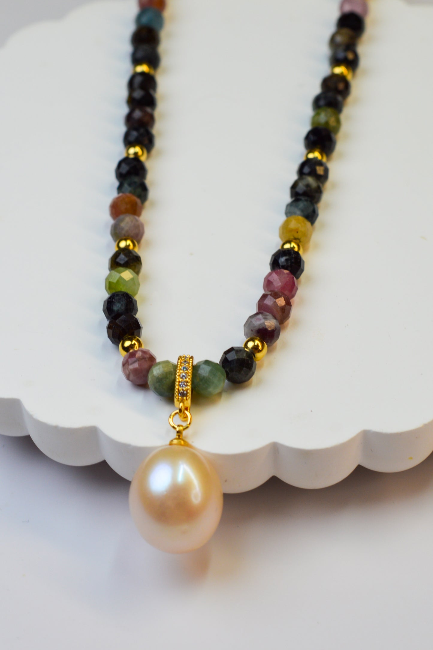 Tourmaline & King Size Edison Pearl Pendant Necklace 19"