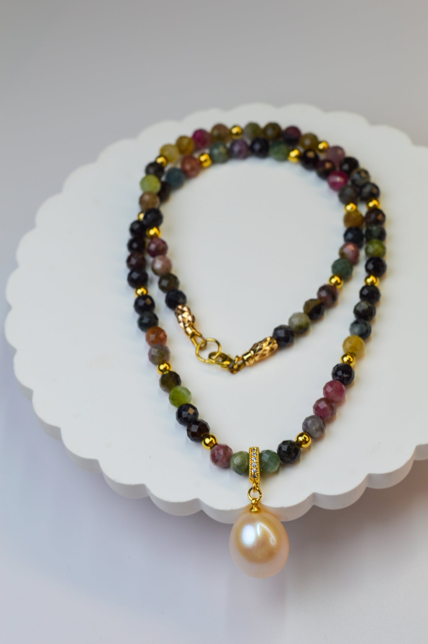Tourmaline & King Size Edison Pearl Pendant Necklace 19"