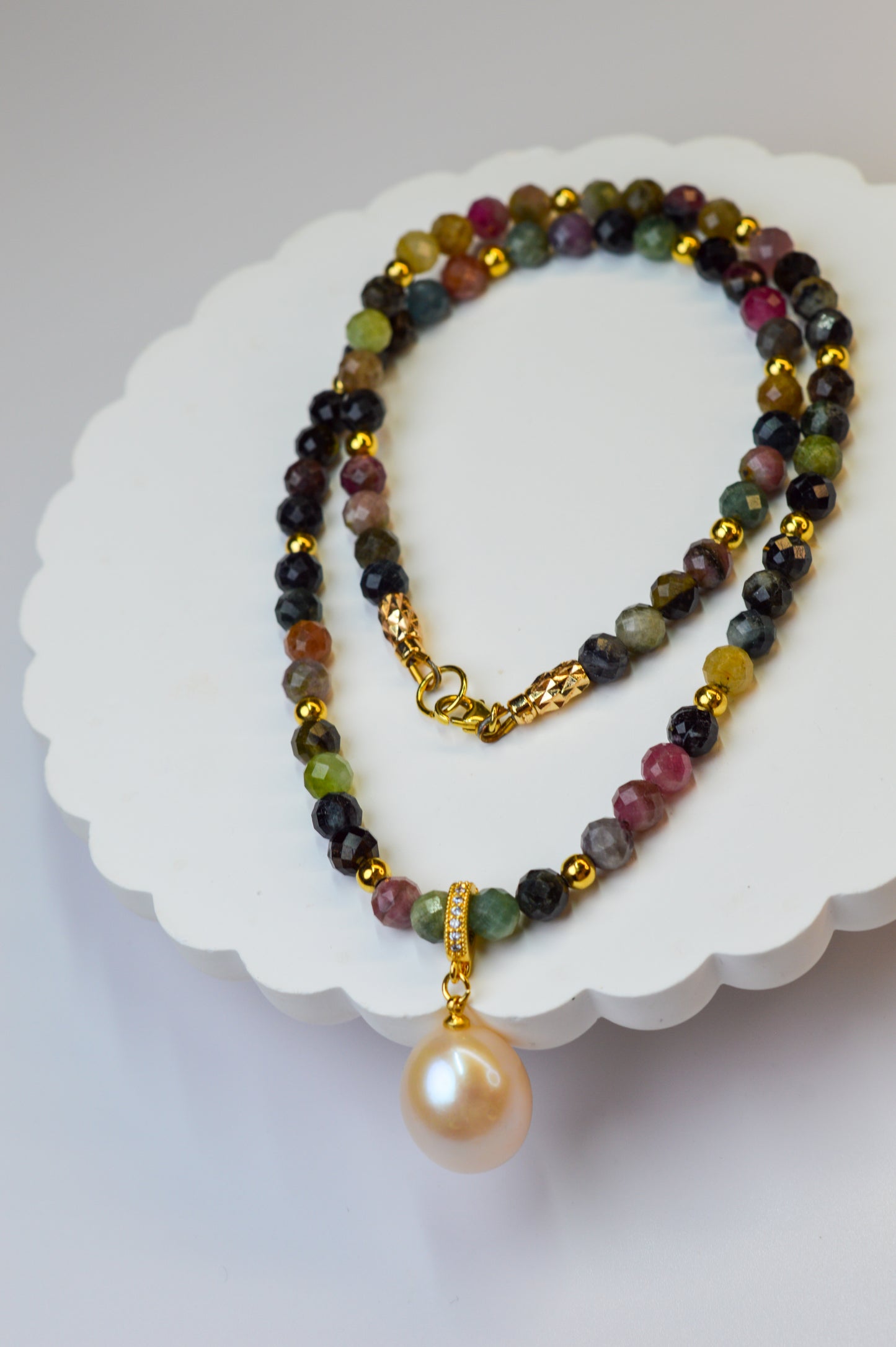 Tourmaline & King Size Edison Pearl Pendant Necklace 19"