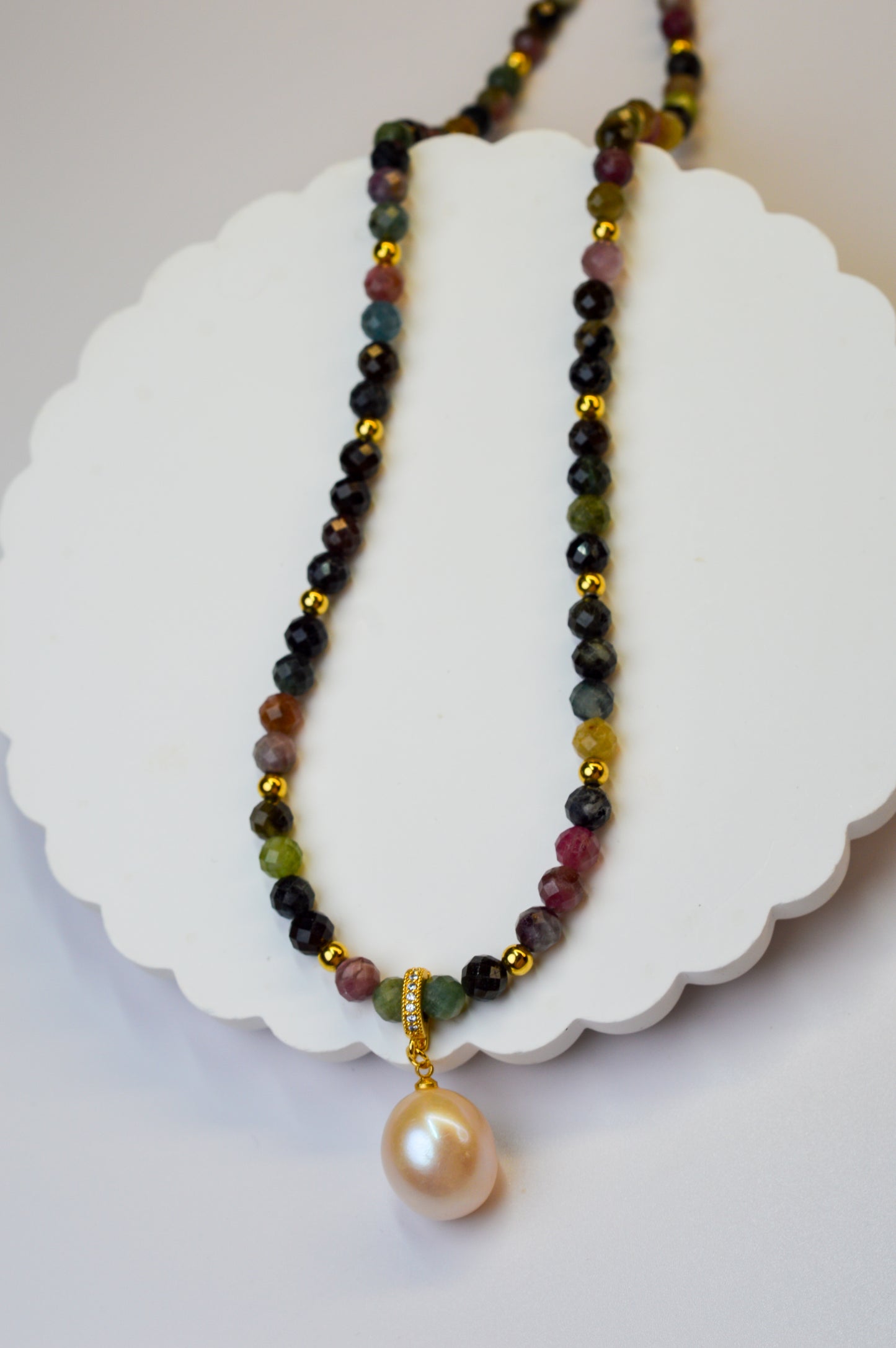 Tourmaline & King Size Edison Pearl Pendant Necklace 19"