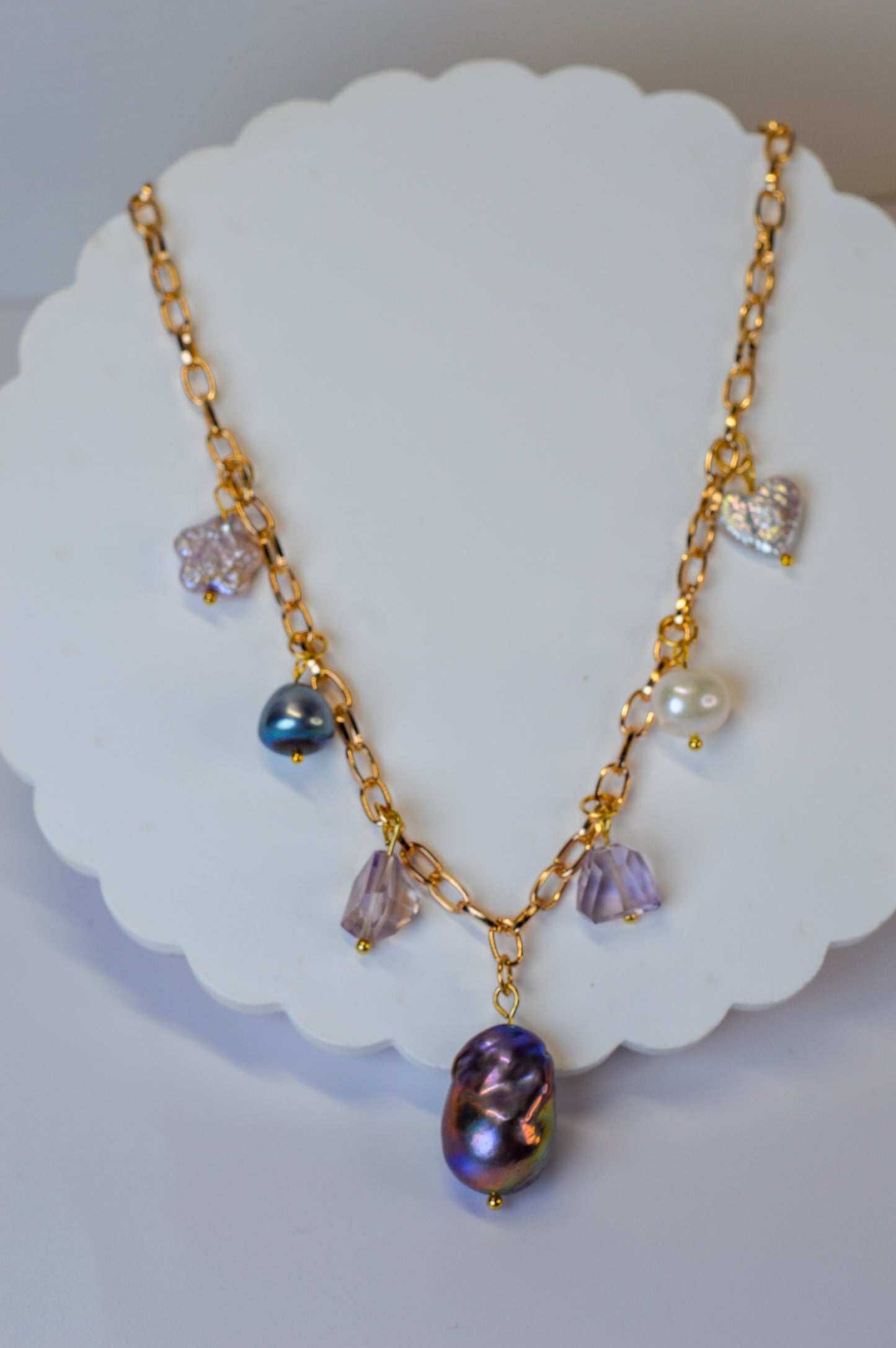 Pearl & Ametrine Charm Necklace - 16.5" to 18.5"