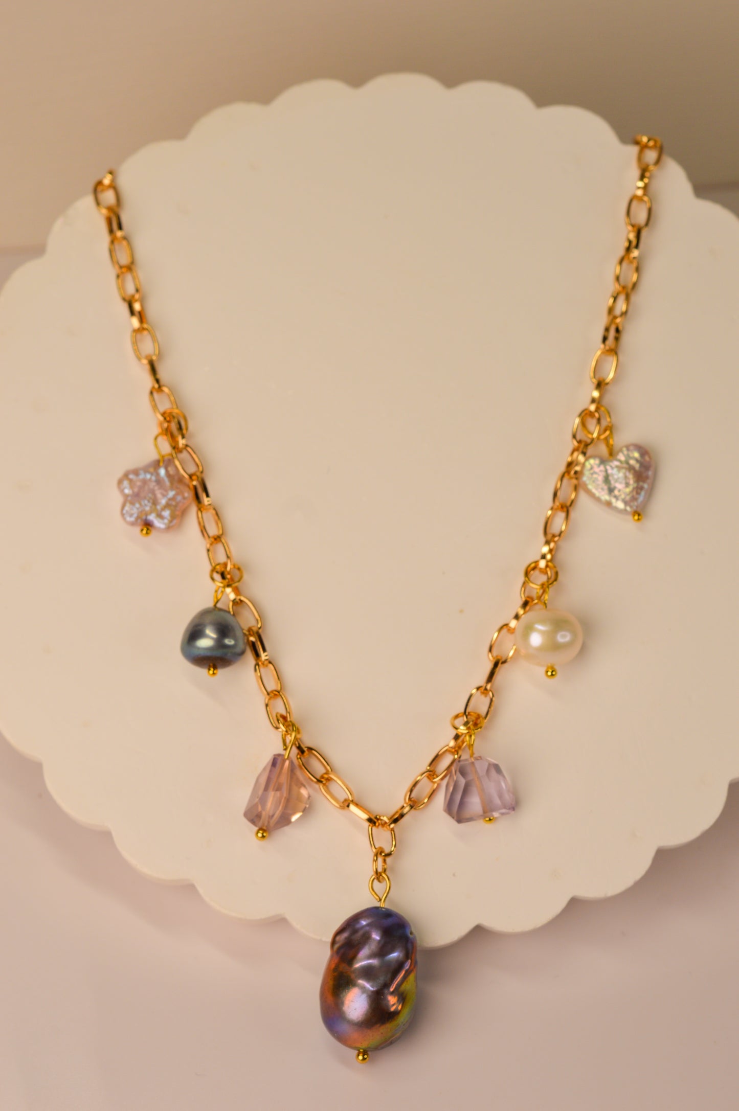 Pearl & Ametrine Charm Necklace - 16.5" to 18.5"