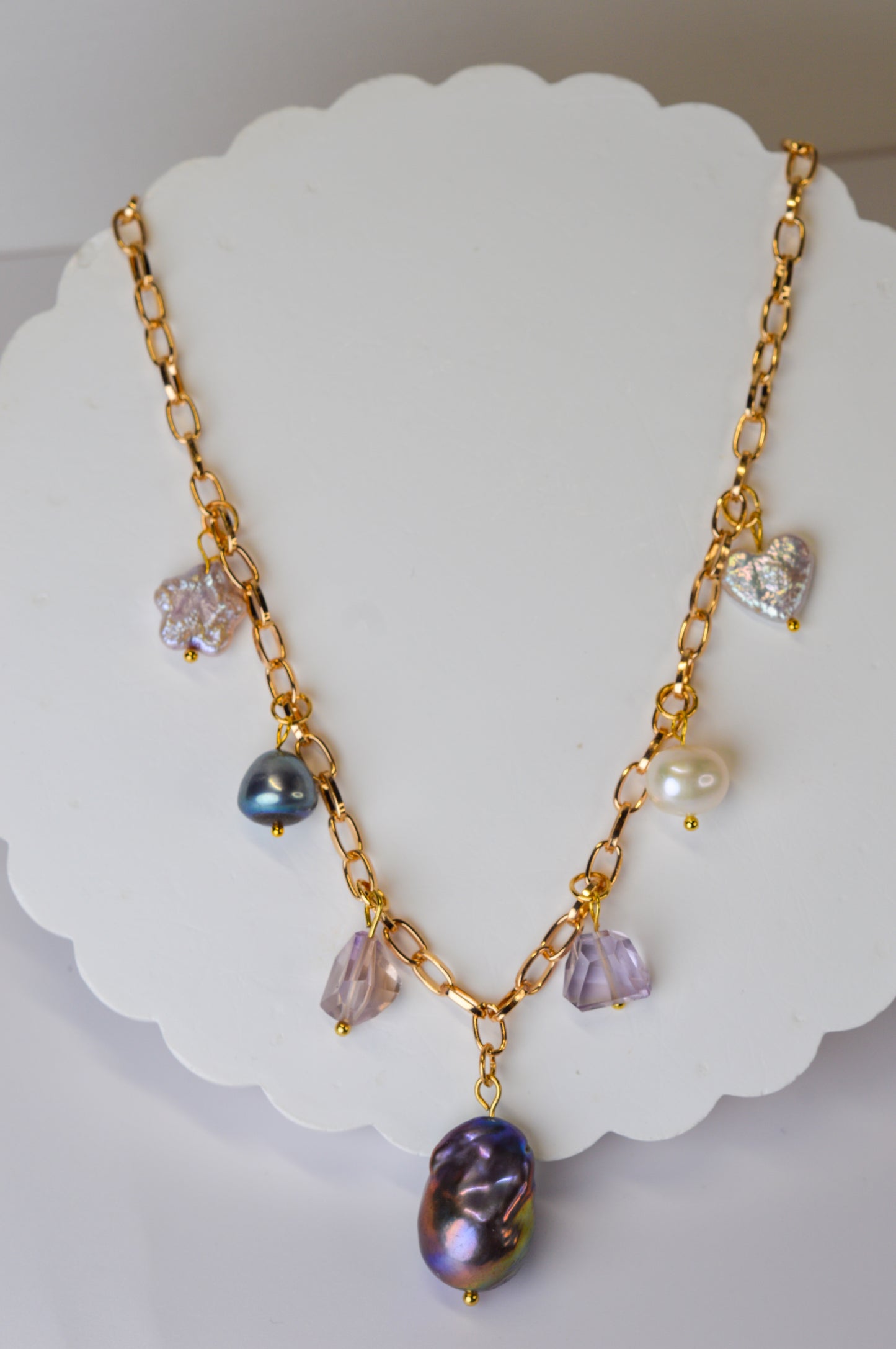 Pearl & Ametrine Charm Necklace - 16.5" to 18.5"