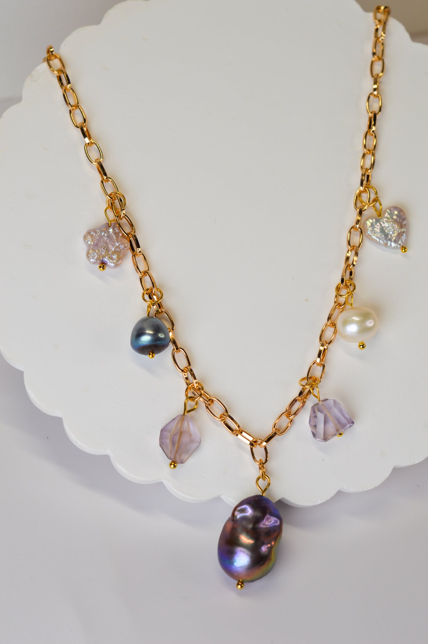 Pearl & Ametrine Charm Necklace - 16.5" to 18.5"