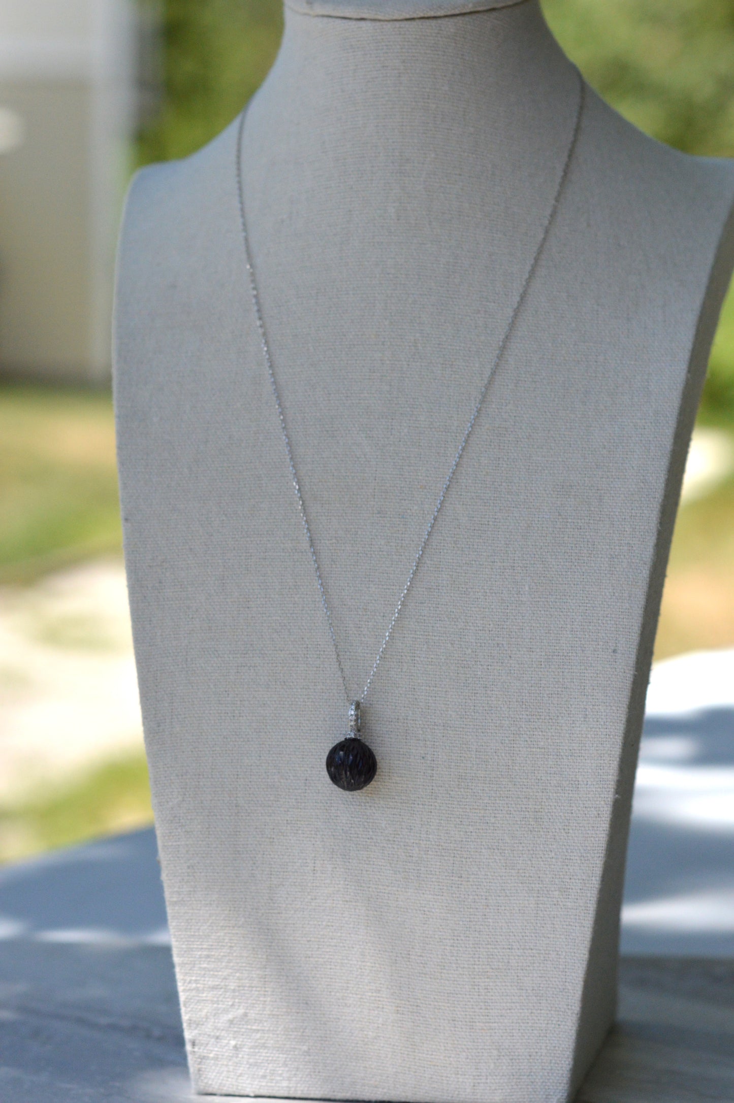 19" Tahitian Pearl Carved Necklace - Sterling Silver