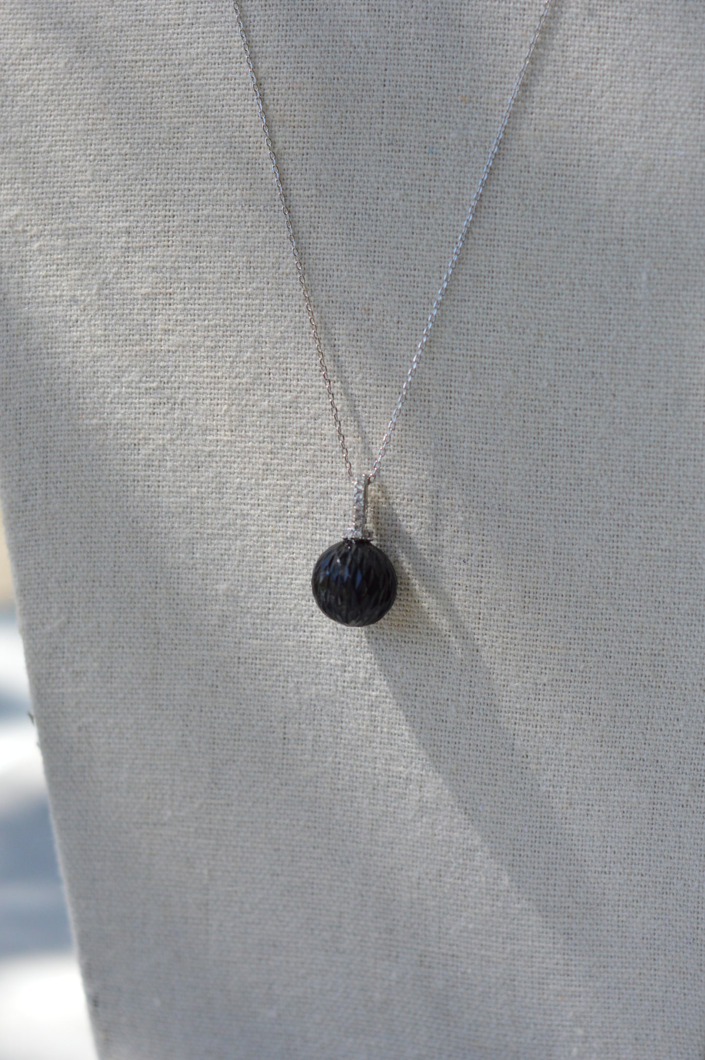 19" Tahitian Pearl Carved Necklace - Sterling Silver