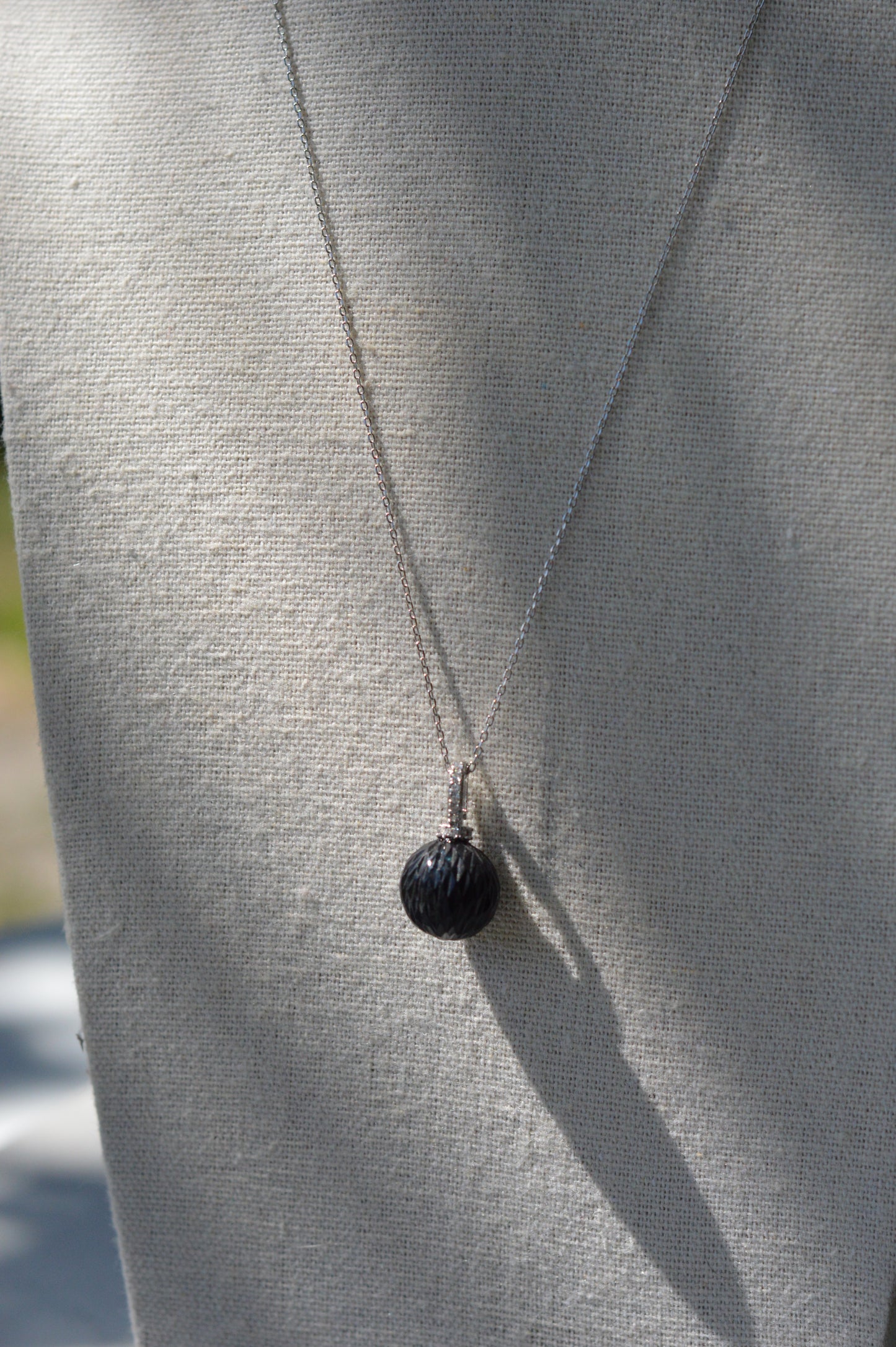 19" Tahitian Pearl Carved Necklace - Sterling Silver